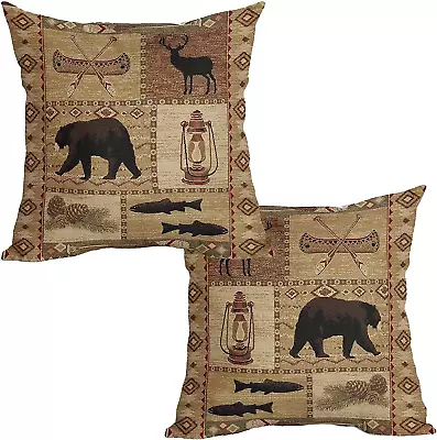 Rustic Bear Throw Pillow Cover 2 Pcs Wildlife Animal Moose Deer Pillows Case 18x • $19.30