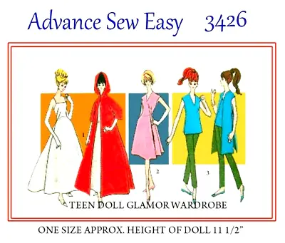 Vintage 1960s Barbie Clothes Pattern Reproduction Advance 3426 Uncut • $8.95