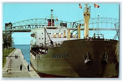 C1960's Falster Foreign Vessels Passing Soo Lock Sault Ste. Marie MI Postcard • $14.98