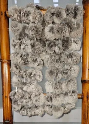 Gray Rabbit Fur Ball Wrap 54  X 6   Long Scarf 4 Rows • $9.99