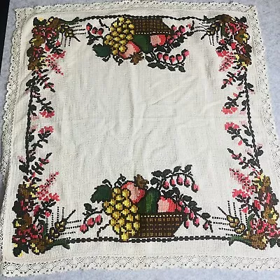 Vintage Card Table Cloth Cross Stitch Embroidered Lace Square Homewares • $19.79