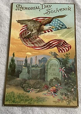 Vintage Memorial Day Souvenir Postcard American Flag Eagle Tombstone Patriotic • $4.90