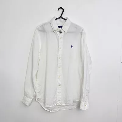 Ralph Lauren Linen Shirt Long-Sleeve Mens Size S White Button Up Summer Holiday. • £54.99