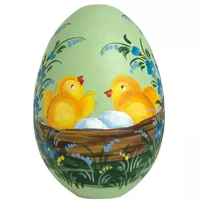 Baby Chicks Green Easter Wood Egg Handmade In Russia 3  Paskha Decor • $11.01