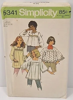 Vintage Simplicity Pattern #5341 Misses Smock Tops Size 12-14 CUT 1972 • $9.99