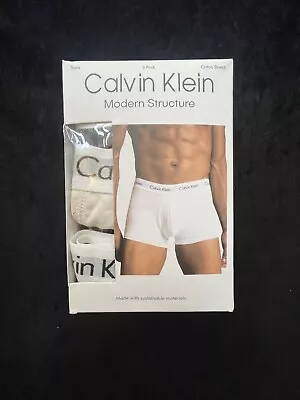 OFFER - Calvin Klein 3 Pack Trunks Cotton Stretch - Black Grey White Size LARGE • £9