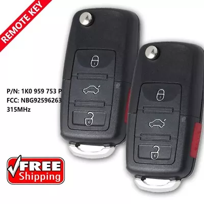 2x Replacement Folding Remote Key 3+1 Button 315MHz For Volkswagen 1K0 959 753 P • $20.74