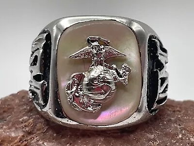 Vintage Sterling Silver USMC US MARINES Ring Sz 11.5 Mother Of Pearl 14.32 Grams • $88.55