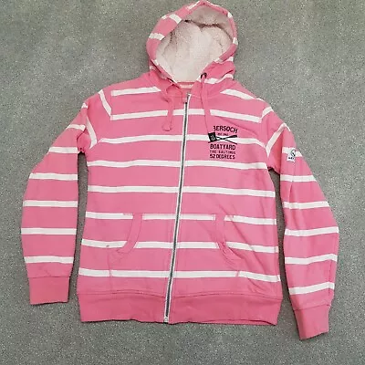 Lazy Jacks Womens Hoodie Medium Pink White Stripes Fleece Zip Sweatshirt Jumper • £14.99