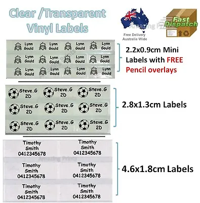 $3.95 • Buy Clear Transparent Vinyl Personalised Name Label Sticker School Book Tag Custom