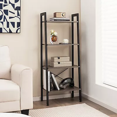 4-Tier Ladder Shelf Ladder Bookcase Display Storage Bookshelf Rack Stand Grey • $59.99