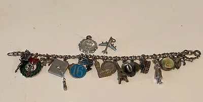 Vintage Sterling Silver Charm Bracelet Enamel Travel States 19 Charms 48.6g • $59.99