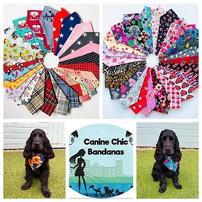 Handmade Dog Bandana Slide On Collar Scarf Neckerchief Sizes: S-XL Gift Present • £3.49