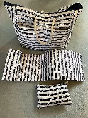 DSW Paper Eco Beach Bag Pillow & Matt Blue White Rope Handles Nautical Theme • £25