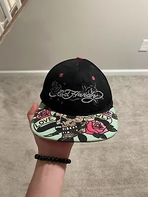 Ed Hardy Skull Roses Embroidered Pink And Black Hat Cap Adjustable Vintage • $40