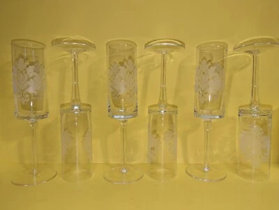 $24 • Buy  Champagne Flutes- Set Of 6- Vintage - Etched Floral