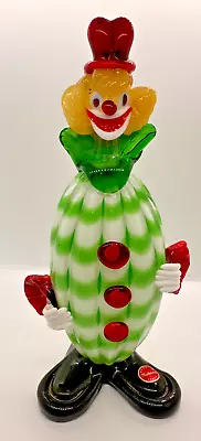 Vtg Italian Murano Label Glass Clown Hand Blown Green Stripe Body Yellow Hair • $109