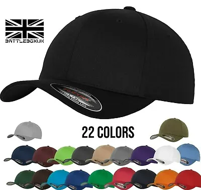 £14.65 • Buy FlexFit Yupoong Fitted Baseball Cap Sports Sun Hat Retro Curved Peak 26 Colours