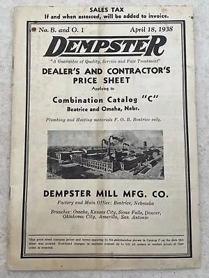 Dempster Pumps Windmills Tanks Parts Price List Booklet 1938 Vintage • $14.95