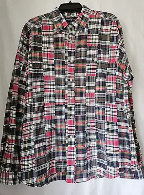 Vintage Ralph Lauren Shirt Men's XL Madras Patchwork Plaid Cotton Red Blue • $39.99