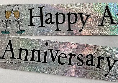 £2.24 • Buy 12ft Sparkly Happy Anniversary Champagne Glass Silver Foil Banner Party Decor