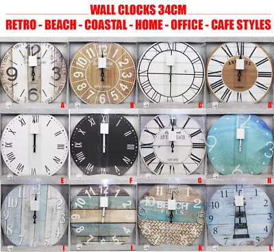 Wall Clock Round 34cm Retro Beach Coastal Home Office Cafe Styles • $29.95