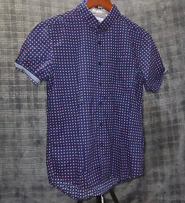 7 Diamonds Shirt Mens Medium Purple Short Sleeve Button Up Dotted Pattern... • $11.75