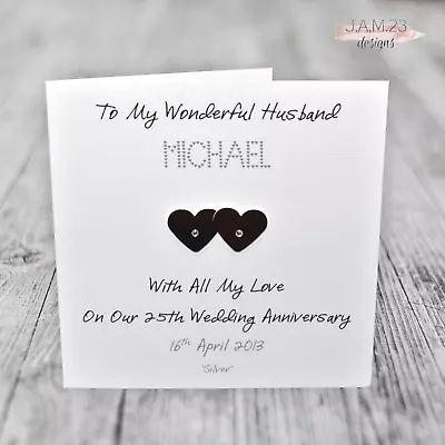 Personalised Silver 25th Wedding Anniversary Card Husband Wife • £4