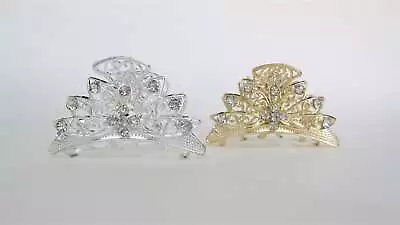 Gold Or Silver Clear Or Ab Crystal Metal Hair Claw Clip Jaw Clip • $9.95