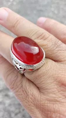 BIG RED Yemeni Aqeeq Liver Agate Silver Ring Kabadi Akik Handmade Sufi Men Ring • $62.39