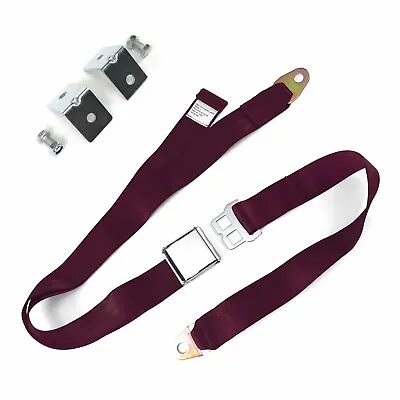 2pt Burgundy Airplane Buckle Lap Seatbelts W/ Anchor Plate Hardware Pack • $49.95