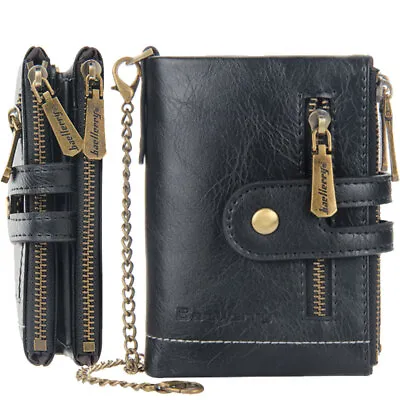 Wallet With Chain Man Leather Biker Trucker Bifold Anti-theft Double Zip Purse • $8.95