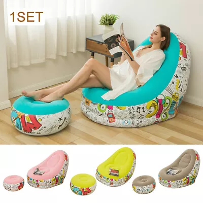 Lazy Sofa Bean Bag Chair Set Indoor Portable Foot Stool Outdoor Air Inflatable • $85.73