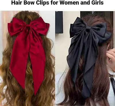 Women Large Bow Ribbon Barrettes Steel Hairpin Satin Hair Clip Hair Accessories • £3.95