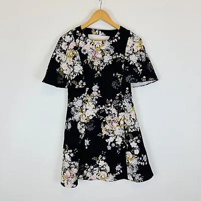 $39 • Buy Forever New Floral Dress Women Size 8 A-line Black Short Sleeve Corporate NWT
