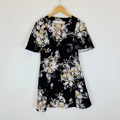 $39 • Buy Forever New Floral Dress Women Size 8 A-line Black Short Sleeve Corporate NWT
