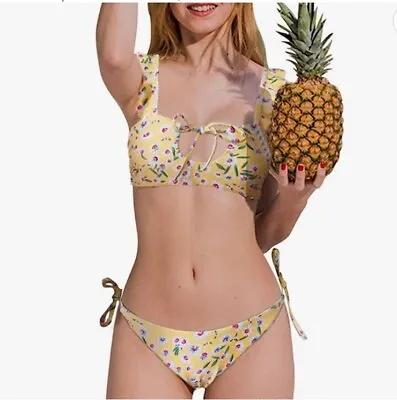 ZAFUL Ditsy Print Bikini Large Yellow NWT 2 Piece Bathing Suit New • $18