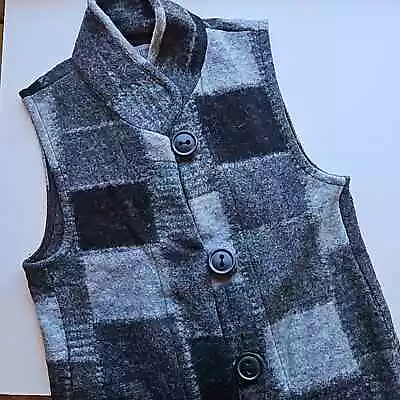 Habitat Black Gray Plaid Wool Blend Lagenlook Vest M • $30