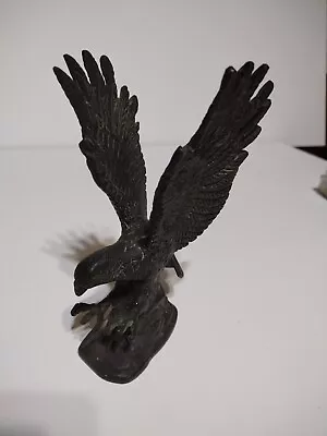 Vintage Bronze  Cast Metal American Eagle Sculpture 6 1/2” Tall 3 1/2” Wing Span • $15.99