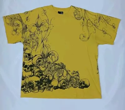 Vintage Y2K Hybrid T Shirt Mens Size XLarge Yellow Skulls Big Print • $29.99