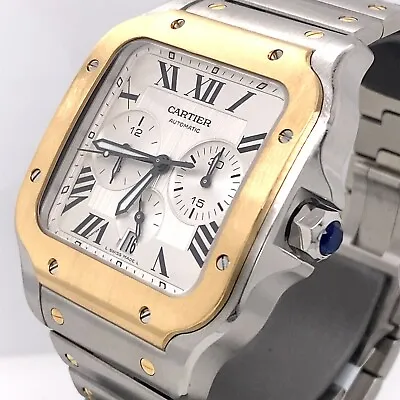 £9498.83 • Buy Cartier Santos Chronograph XL Steel & 18k Yellow Gold Watch  - W2SA0008 - 2021