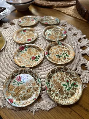 Tin ?Vtg  Coasters Tidbit Tray 1950s Japan Paper Set 8 Mache 8 Floral Coasters • $12.99