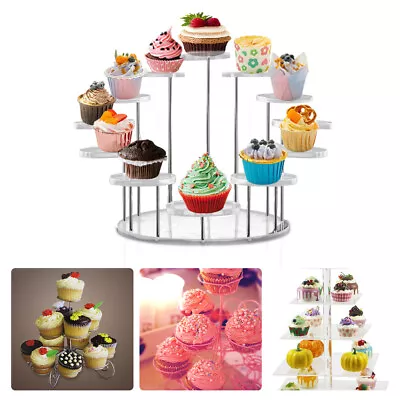 Display Holder Tray Home Decor Round Acrylic Dessert Cupcake Stand Wedding Party • £12.34