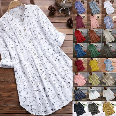 £12.99 • Buy Women Cotton Linen T-Shirt Dress Ladies Casual Baggy Tunic Tops Blouse Plus Size
