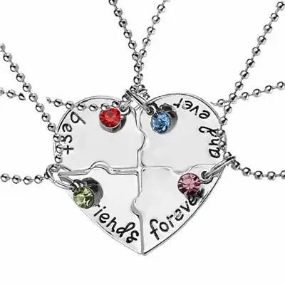 £3.99 • Buy 4pcs Best Friends Forever Necklace Friendship BFF Crystal Broken Heart Puzzle