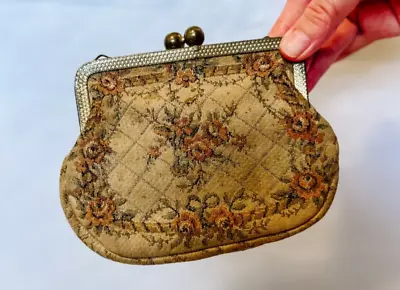 Vintage Beige Tapestry-style Clutch Purse/handbag With Gold Trim • $7