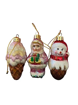 Lot Of 3 VTG Ameri Christmas Blown Glass Ornaments Ice Cream Cone Girl Snowman • $7.82