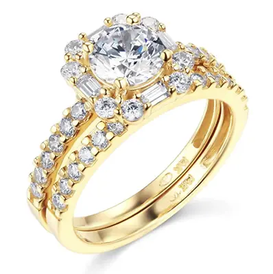 3.10 Ct Round Cut Real 14K Yellow Gold Engagement Wedding Ring Set Matching Band • $524.16