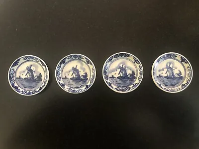 Vintage Hand Painted Dutch Delft Plate 2.5 Inches Windmill In Water (4 For Sale) • $5.33