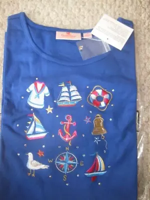 Quacker Factory Tic-Tac-Toe Summer Fun Top #A503649 Blue Nautical Size 1X NWT • $33.95